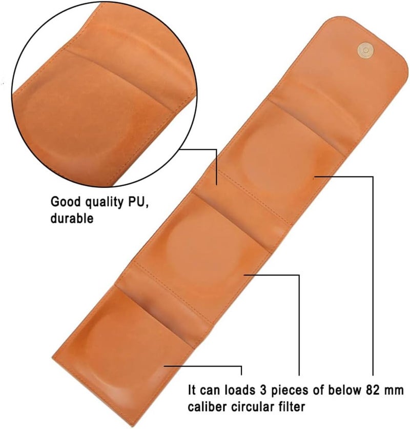 Kase 3 Pocket PU Leather Foldable Camera Circular Lens Filter Wallet Carry Case Bag Pouch for 25mm-82mm Round Filters - Image 4
